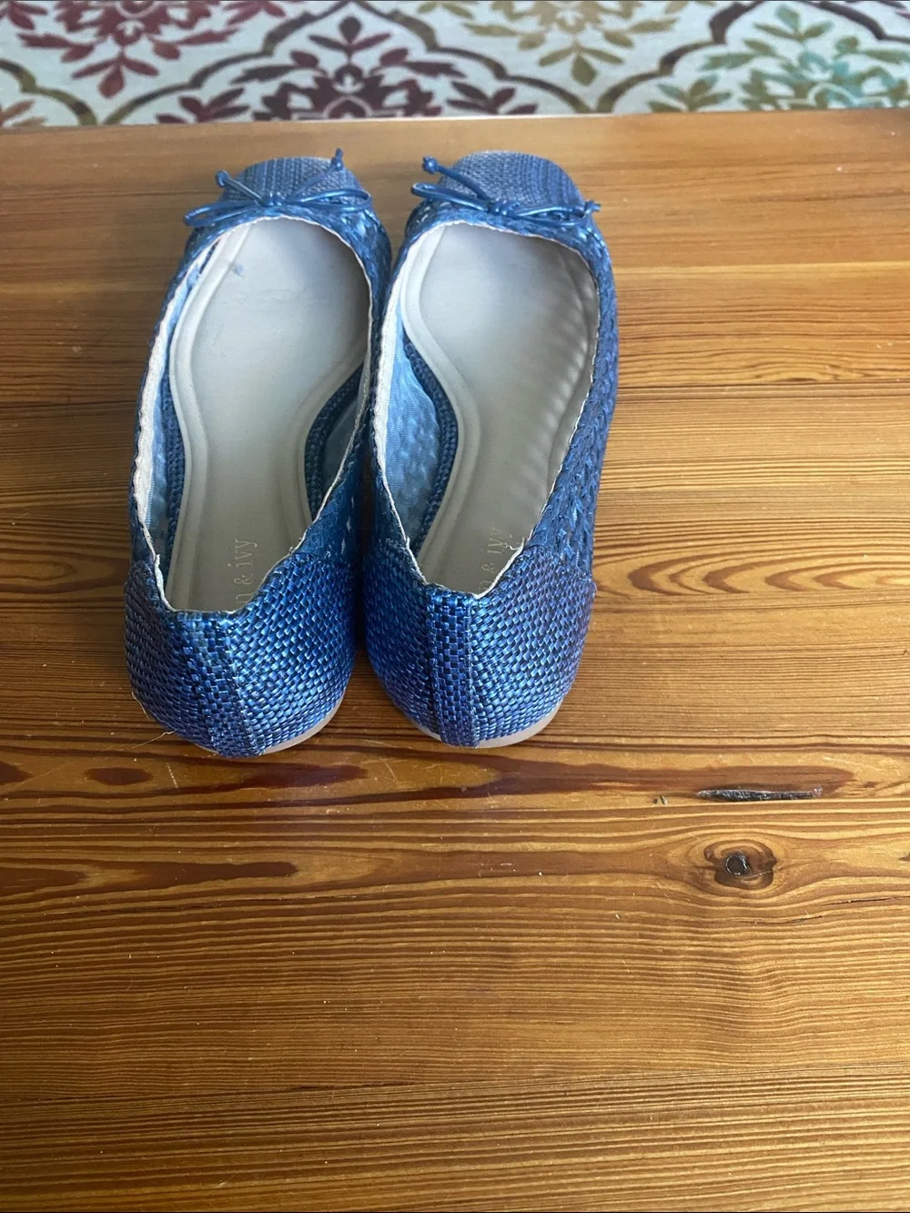 crown & ivy Blue Woven Ballet Flats with Bow Accent
